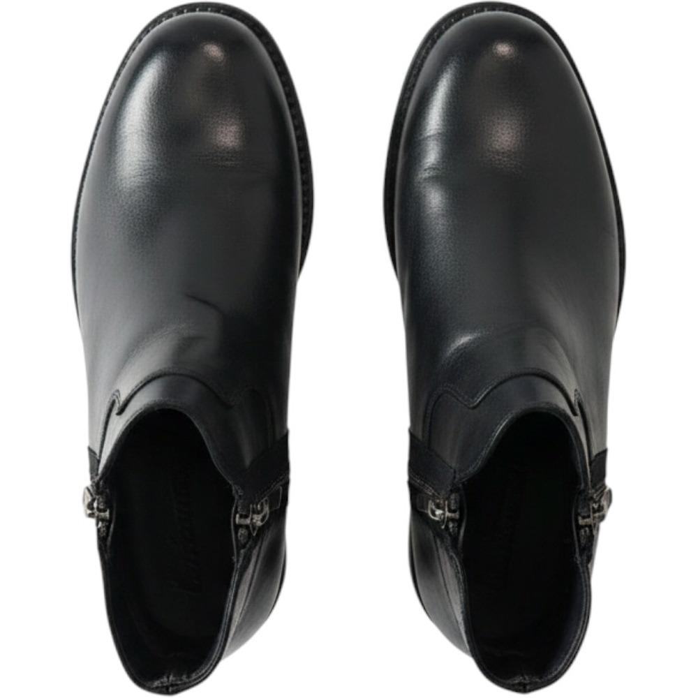 Franco Sarto Halford Black Leather Ankle Boots Womens 7M Zip Booties Low Heel